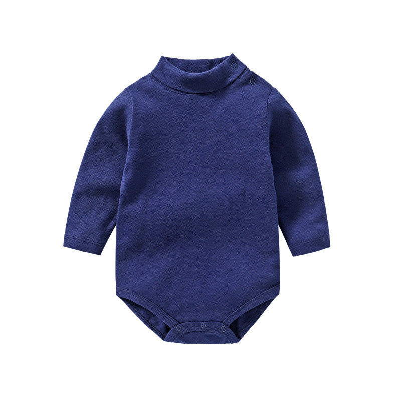 Long Sleeve Baby Cotton Romper in navy blue cotton fabric with button detail for easy dressing.
