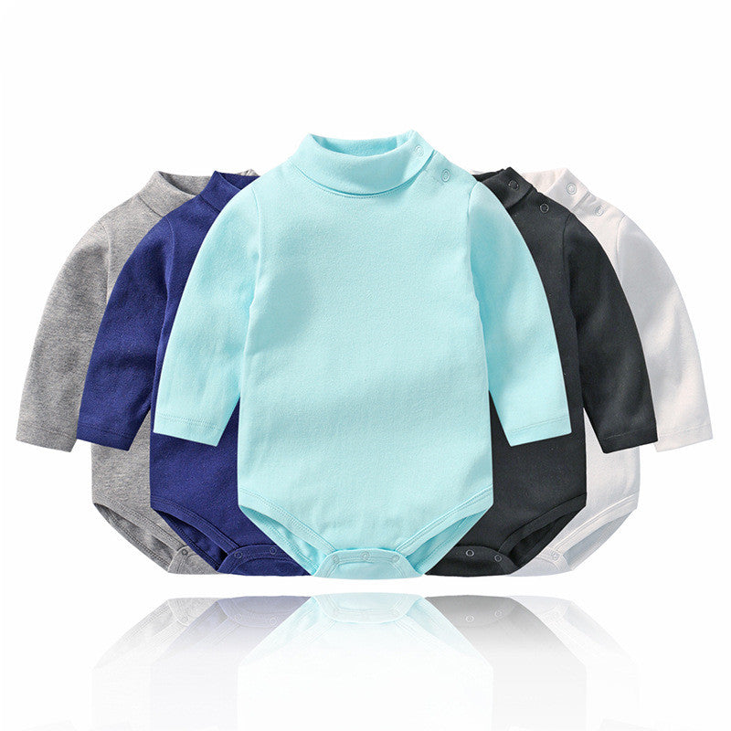 Long Sleeve Baby Cotton Romper in multiple colors: gray, navy, light blue, black, and white.