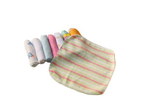Keep feeding time mess-free with our cotton baby feeding towels 8pcs. Soft, absorbent, and gentle on delicate skin in mixed colors.