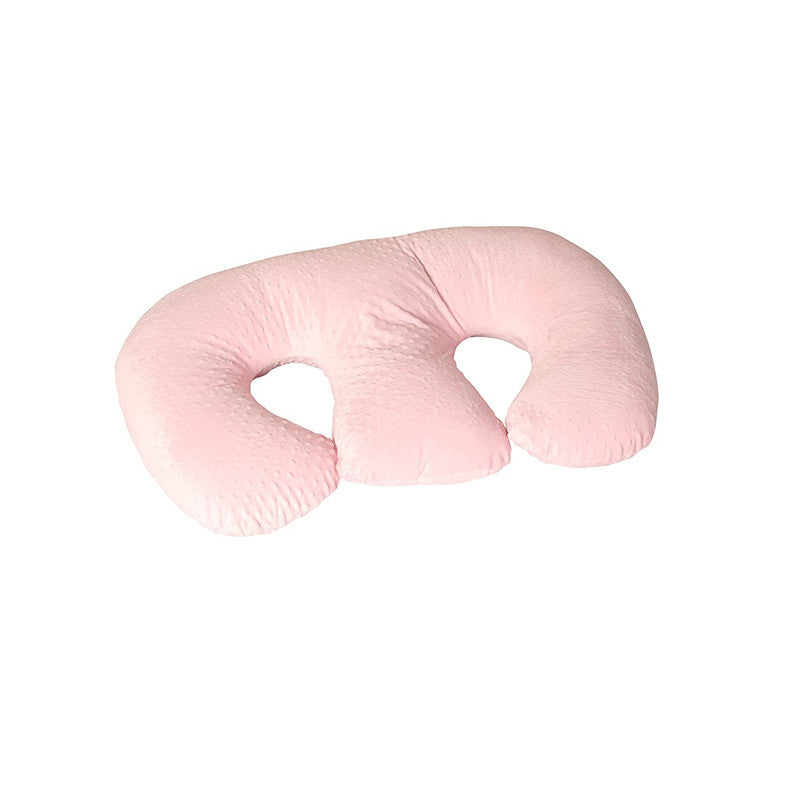 Infant Multifunctional Nursing Pillow Cushion in soft pink color, U-shaped design with cotton filling.